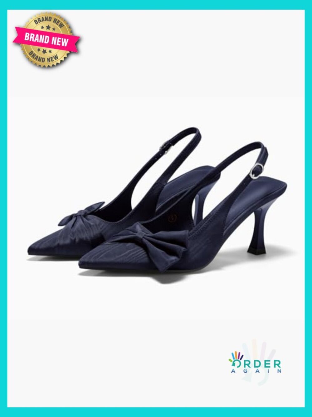 Women's Slingback High Heels Bow Tie Closed Toe Pumps Party Dress Shoes - Picture 5 of 7